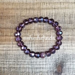 Purple Amethyst Austrian Crystal Bead STRETCH Bracelet with Glitter Bead
